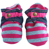 Infant Gray and Pink Striped Baby Booties
