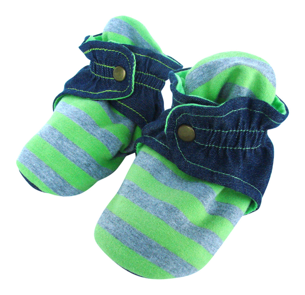 Infant Gray and Green Striped Baby Booties