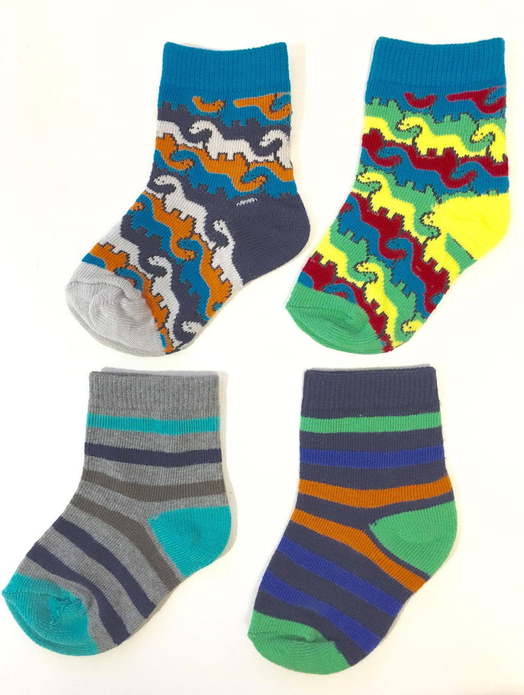 8-Pack Trimfit Toddler Boys Dino Puzzle, Stripe Colorblock Crew Socks