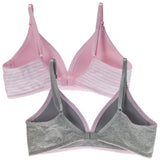 Girls 2-Pack Lightly Lined Wirefree Cotton Bra (Pink Stripes/Grey)