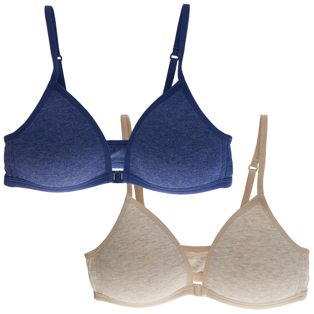 2-Pack Lightly Lined Front-Closure Wirefree Cotton Bra (Navy/Nude)
