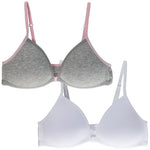 2-Pack Lightly Lined Front-Closure Wirefree Cotton Bra (Grey/White)