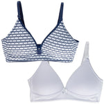 Girls 2-Pack Lightly Lined Wirefree Cotton Bra (Navy Hearts/White)