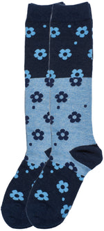 2-Pack Colorblock Floral Knee-Hi Socks, Denim Heather