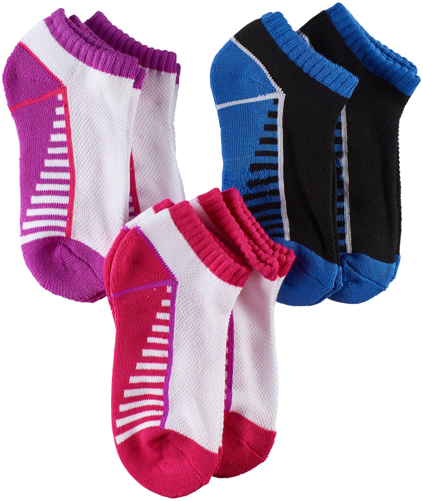Girls Sport Low Cut Socks, White/Purple/Black (Pack of 6)