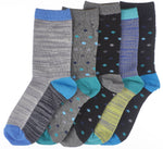 5-Pack Dot, Stripe and Space Dye Boys Crew Socks