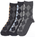 3-Pack Classic Panel Argyle Boys Crew Socks (Navy/Oxford Grey/Black)