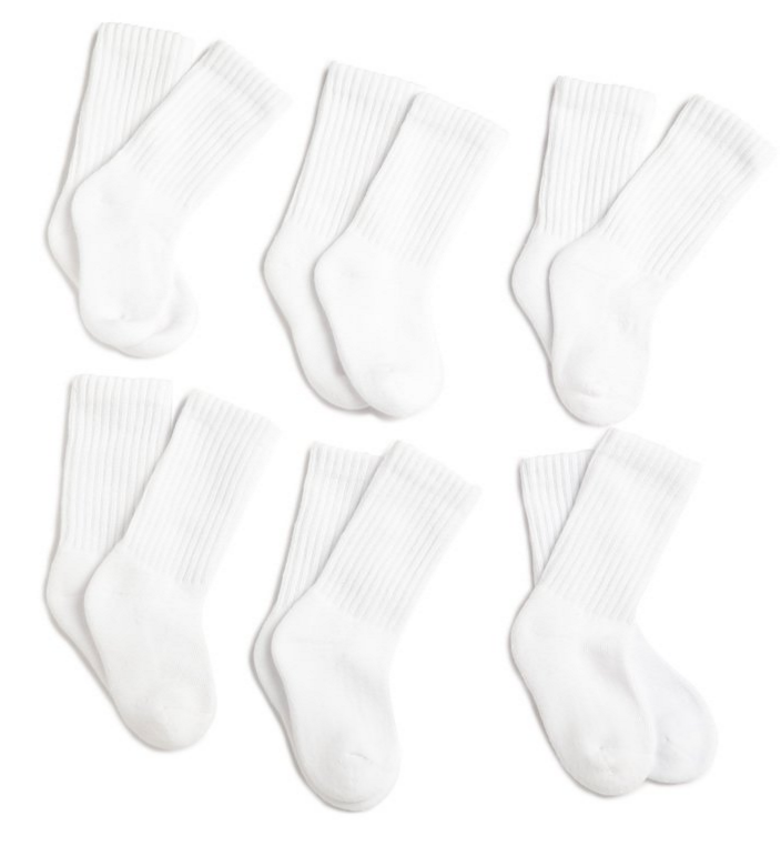 6-Pack 3x1 Rib Crew with Comfortoe Technology & Half Cushion Socks (White)