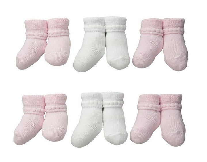6-Pack Cotton Infant Bootie (White/Pink)