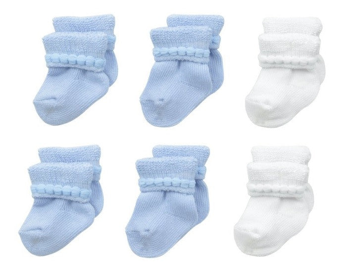 6-Pack Cotton Infant Bootie (White/Powder Blue)
