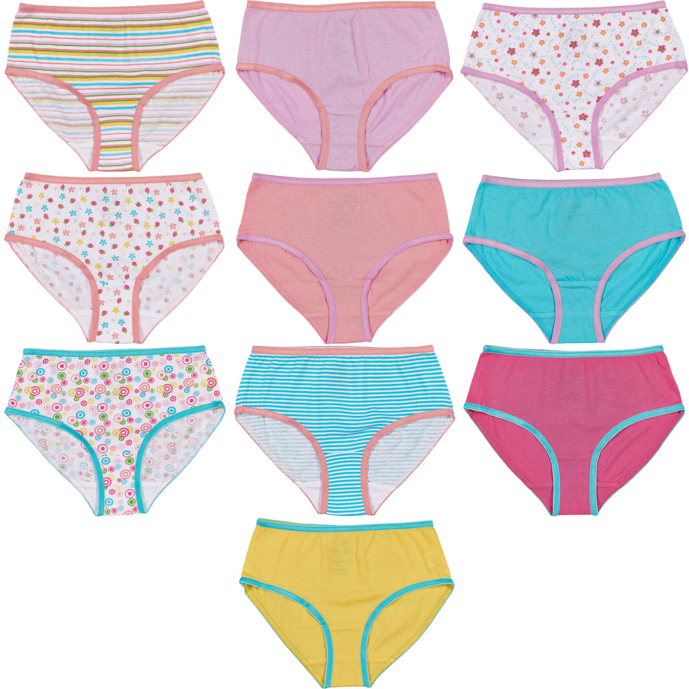 Trimfit Girls 100% Cotton Colorful Briefs Panties (Pack of 10), Assorted 2