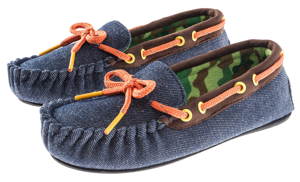 Boys Denim with Camo Lining Moccasin Shoe