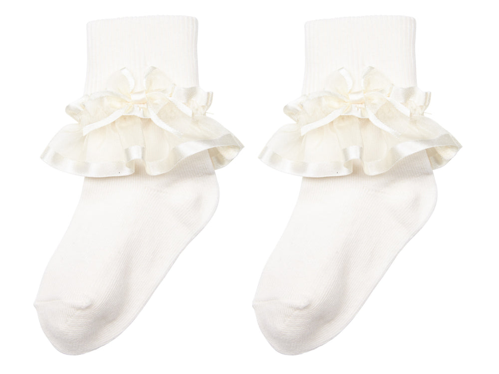 2-Pack Sheer Ribbon & Bow Turncuff Socks (Ivory)
