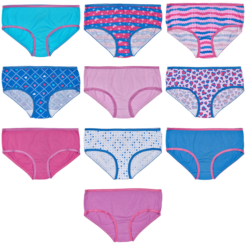 Trimfit Girls 100% Cotton Colorful Hipster Panties (Pack of 10), Assorted 3