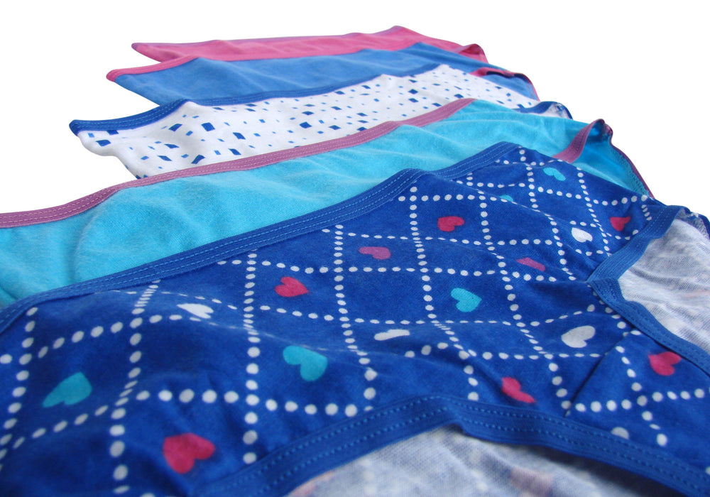 10-Pack 100% Cotton Colorful Hearts Hipsters (Pink/Blue)
