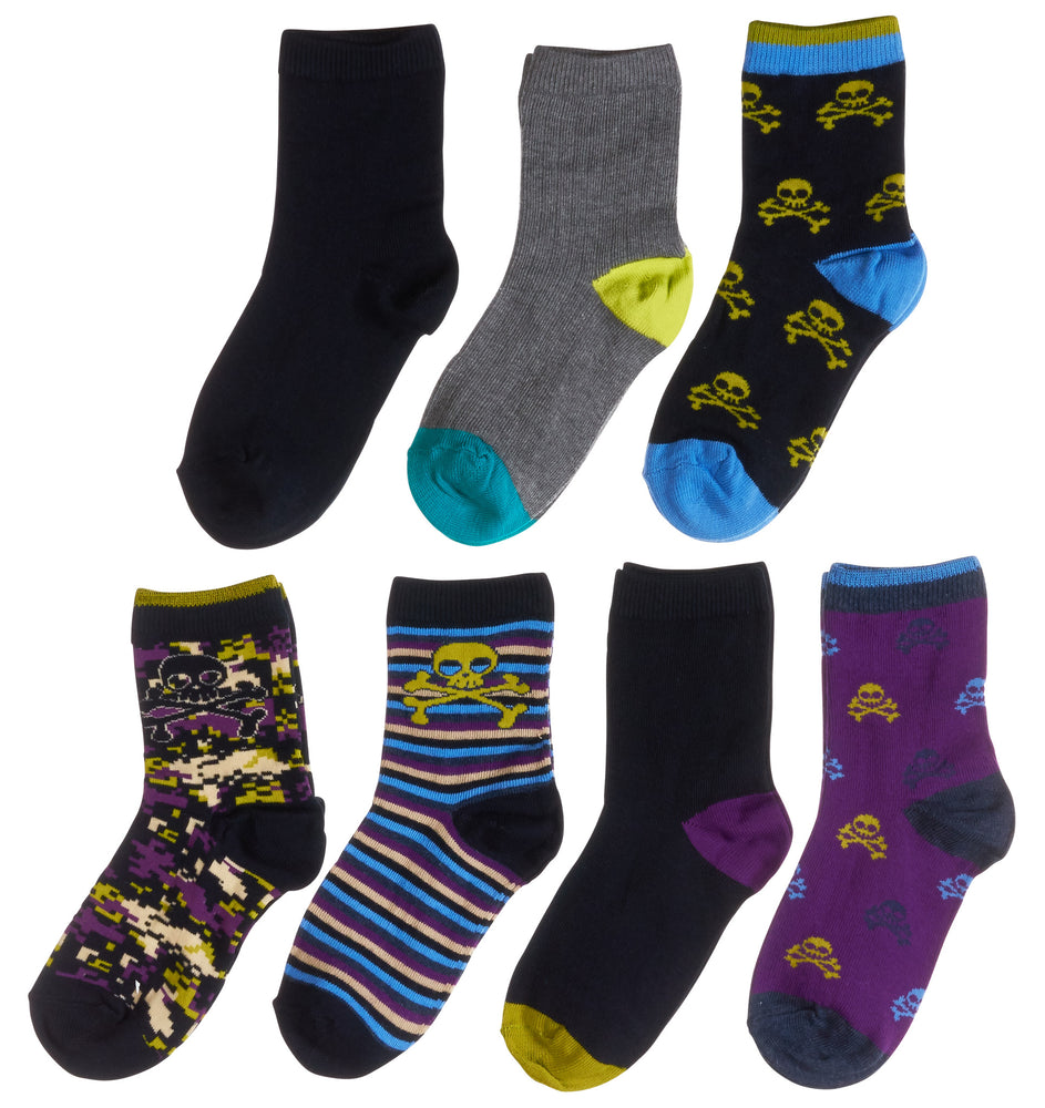 7-Pack Cute Video Game Skull and Crossbones Pirate Boys Socks