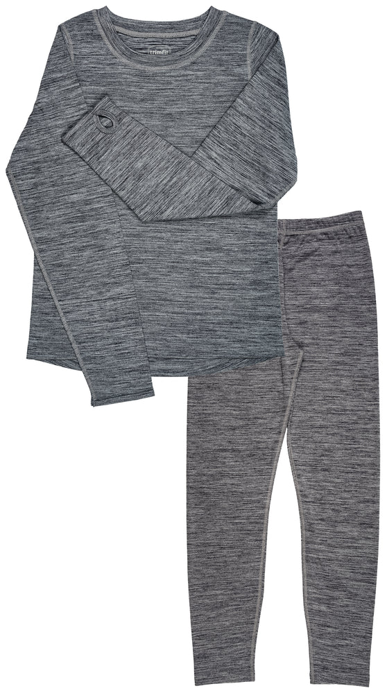Trimfit Girls Space Dye Long-Sleeve w/Thumbholes Long Underwear Thermal Set, Grey