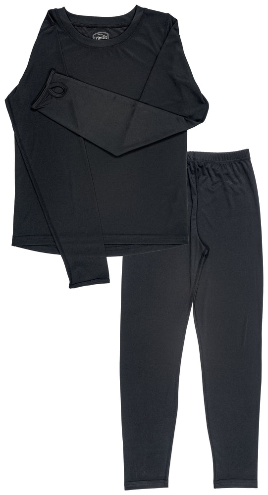 Trimfit Girls Space Dye Long-Sleeve w/Thumbholes Long Underwear Thermal Set, Black