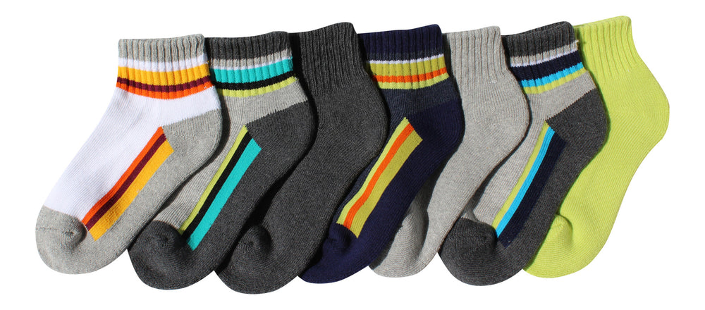7-Pack Cute Athletic Multi Striped Quarter Cut Cool Color Socks
